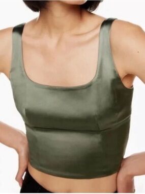 Aritzia Wilfred Olive Green Satin Crop Bustier Tank